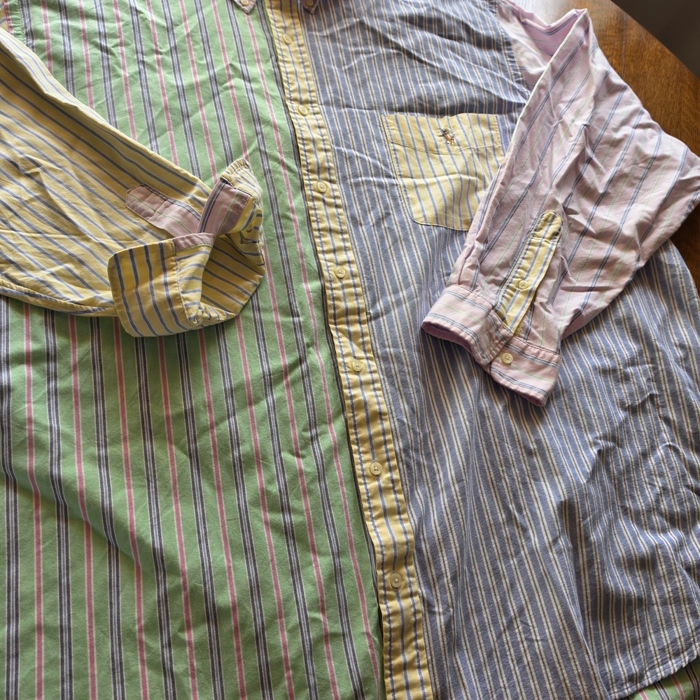Men's Ralph Lauren Button-down Big & Tall Oxford Shirt 4XLT Color Block Stripes - Picture 4 of 7